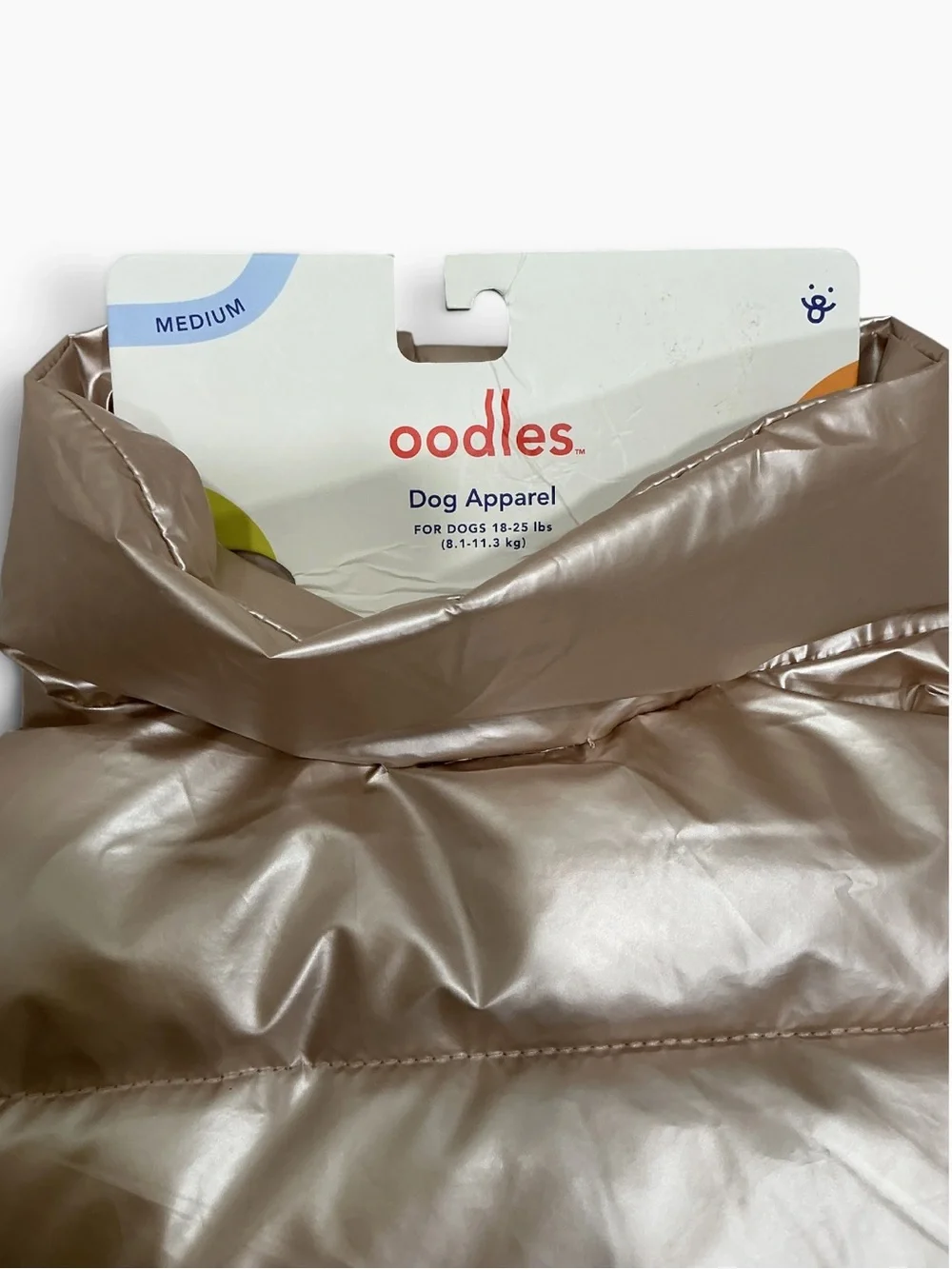 Oodles Metallic Gold Puffer Dog Jacket Size Medium Quilted Fall Winter Coat